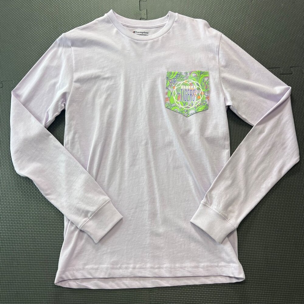 Champion Auburn Tigers Long Sleeve Pocket Tee Small Purple & Green Floral Graphi